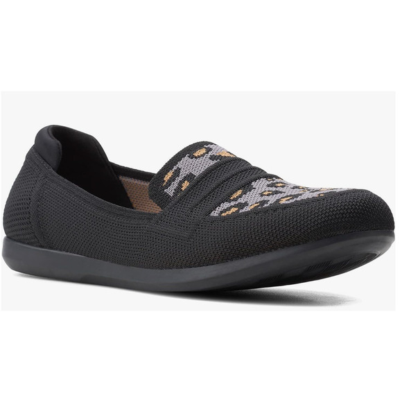 Clarks Women's Carly Charm Loafer, Black/Stone Interest Textile, 6 M - Picture 1 of 11